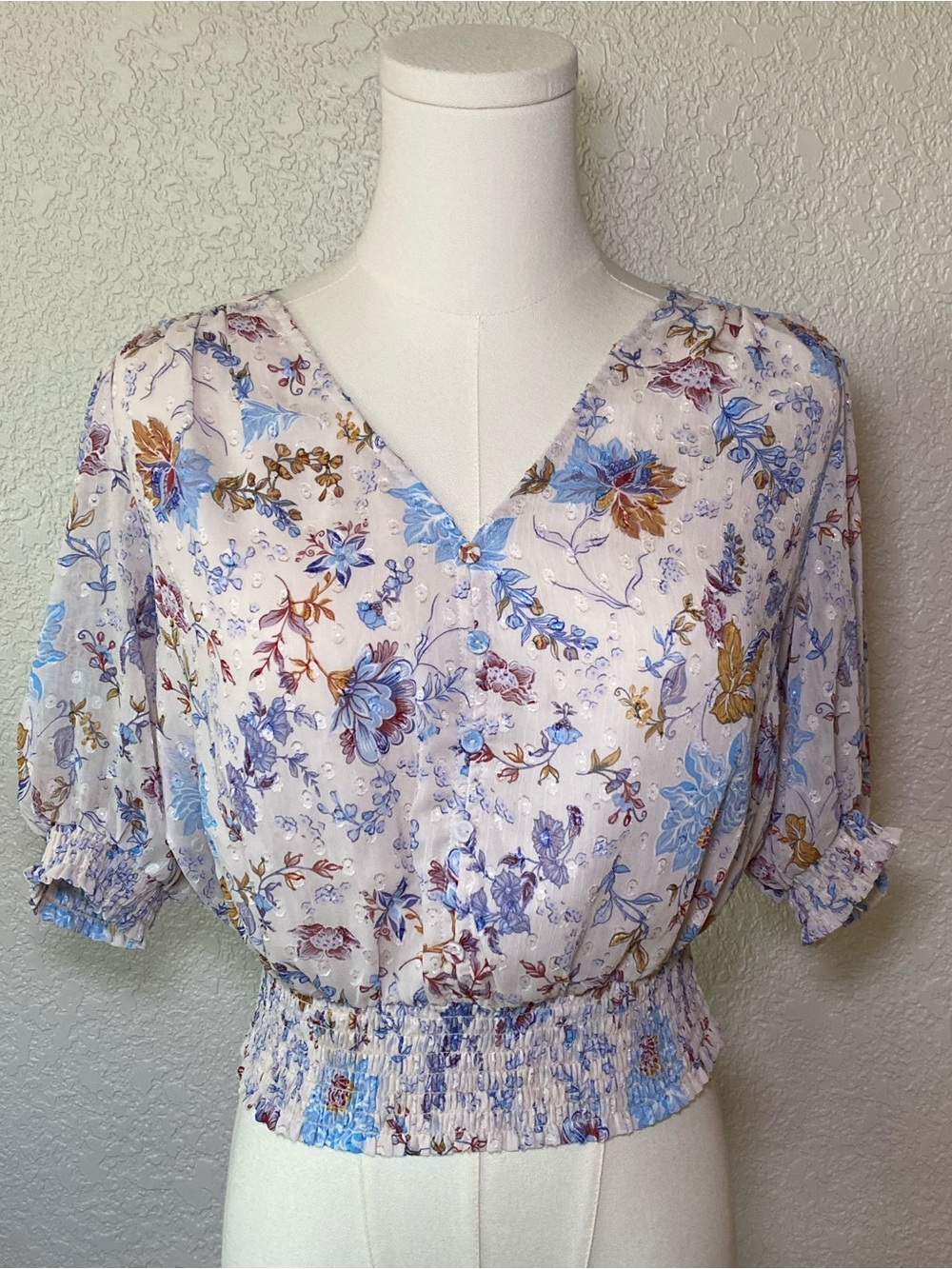 Joie cropped short sleeves Elastic cuffs blouse top floral women’s size Small S